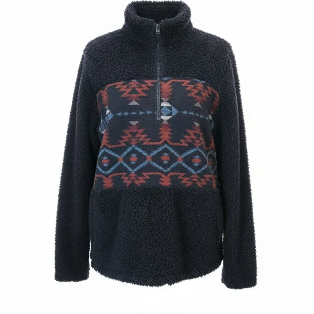 Outback Trading Company Aztec Black Designed Long Sleeve‎ Comfy Top in Size XL